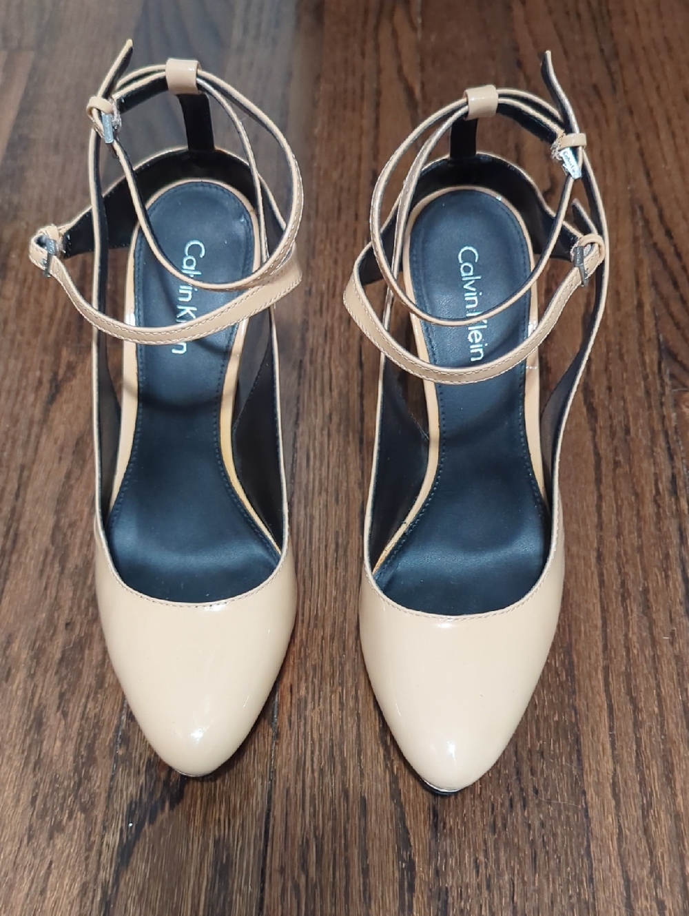 Calvin Klein Light Blush Pink Patent Leather Round-Toe Ankle-Strap Pumps